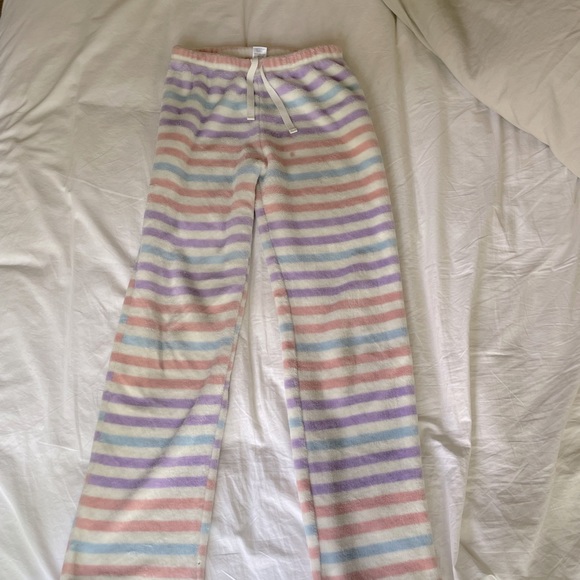 Pink, Purple, Blue and White Striped Fuzzy Pajama Pants - Picture 1 of 3